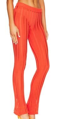 h:ours Orange Rib Knit Pants XS Flare Sheer Festival Designer Revolve $200 NEW